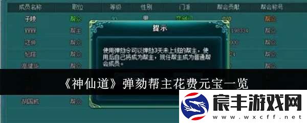 神仙道弹劾帮主要花费多少元宝