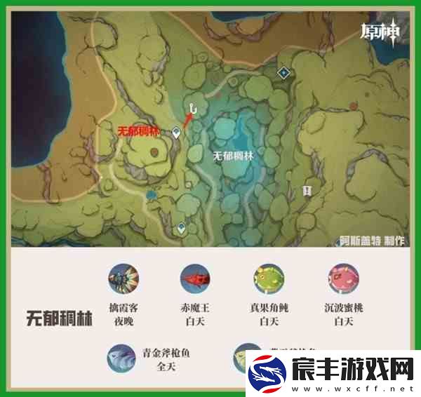 原神在须弥地区的位置和鱼类的分布